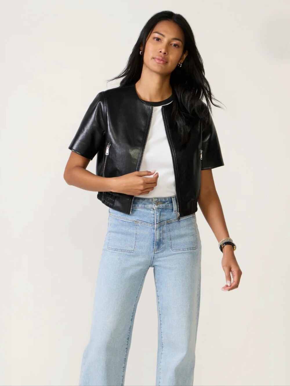 Evereve Billie Leather Zip-up Bomber Jacket